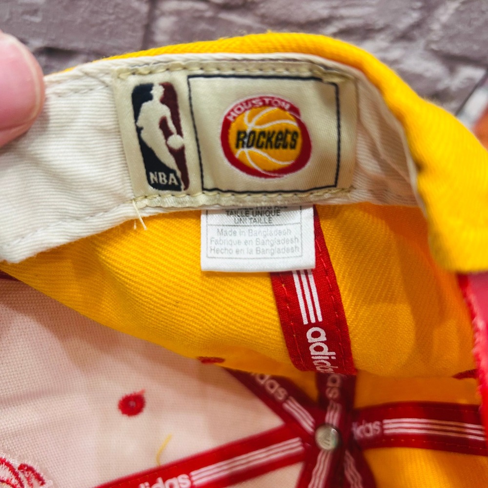 Adidas Houston Rockets Hat Mens OSFA Yellow Red NBA Snapback Flat Bill Cap - Picture 7 of 8